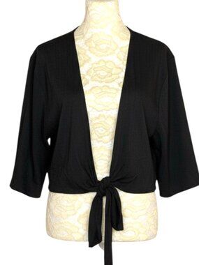Duo De Mar Tie Top Shirt Blouse Layer Open Front Jacket Black OS XS S M